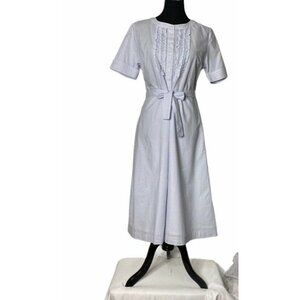 Merona Womens Shirt Dress White Blue‎ Stripe Belted Ruffle Short Sleeve 8 New